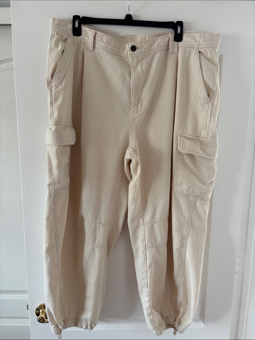 Old Navy Cream Mid-rise Barrel Leg Pants with Cargo Pockets/Ankle Ties SZ XXL